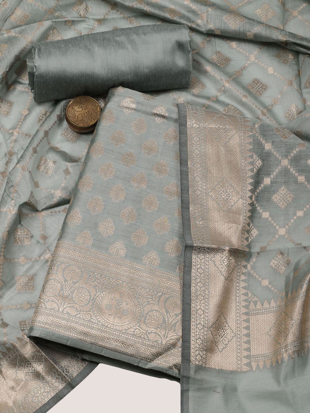

Meena Bazaar Art Silk Woven Design Unstitched Dress Material, Green