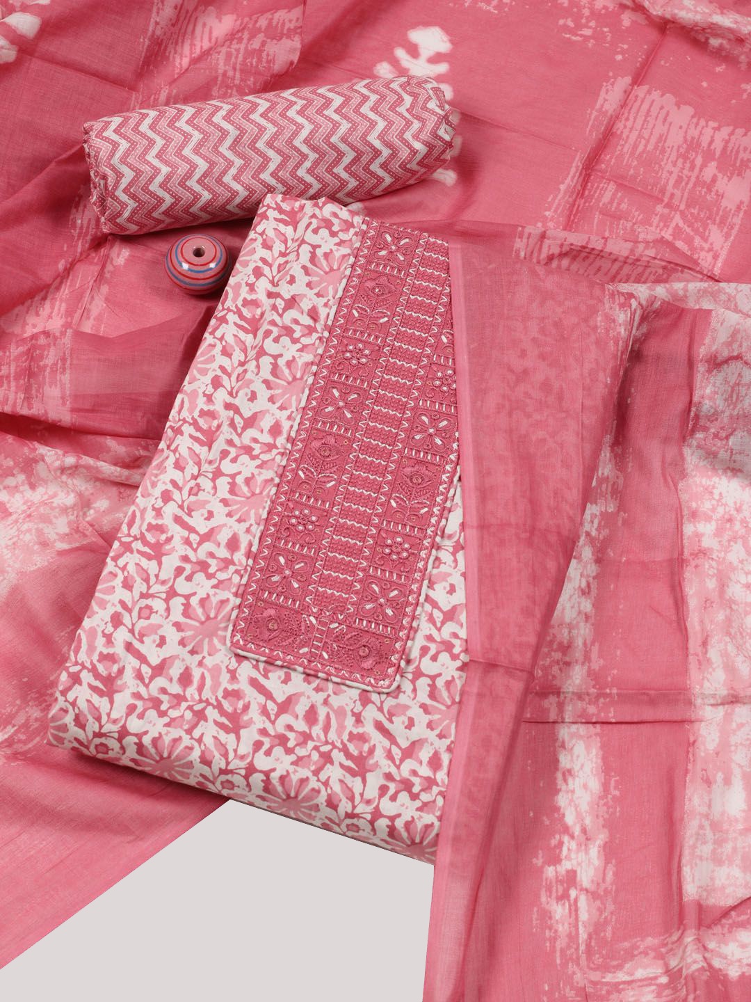 

Meena Bazaar Printed Unstitched Dress Material, Pink