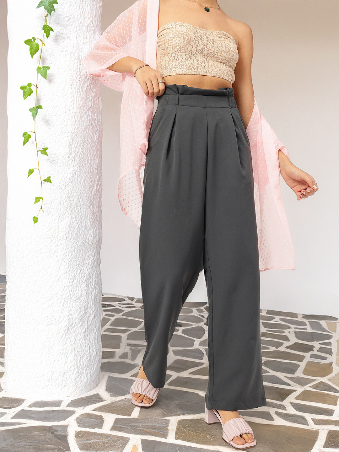 

DressBerry Weekend to Work Pleated Trousers, Charcoal