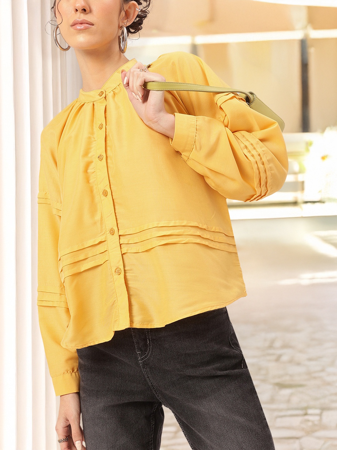 

DressBerry Elevated Simplicity Pleated Shirt, Mustard