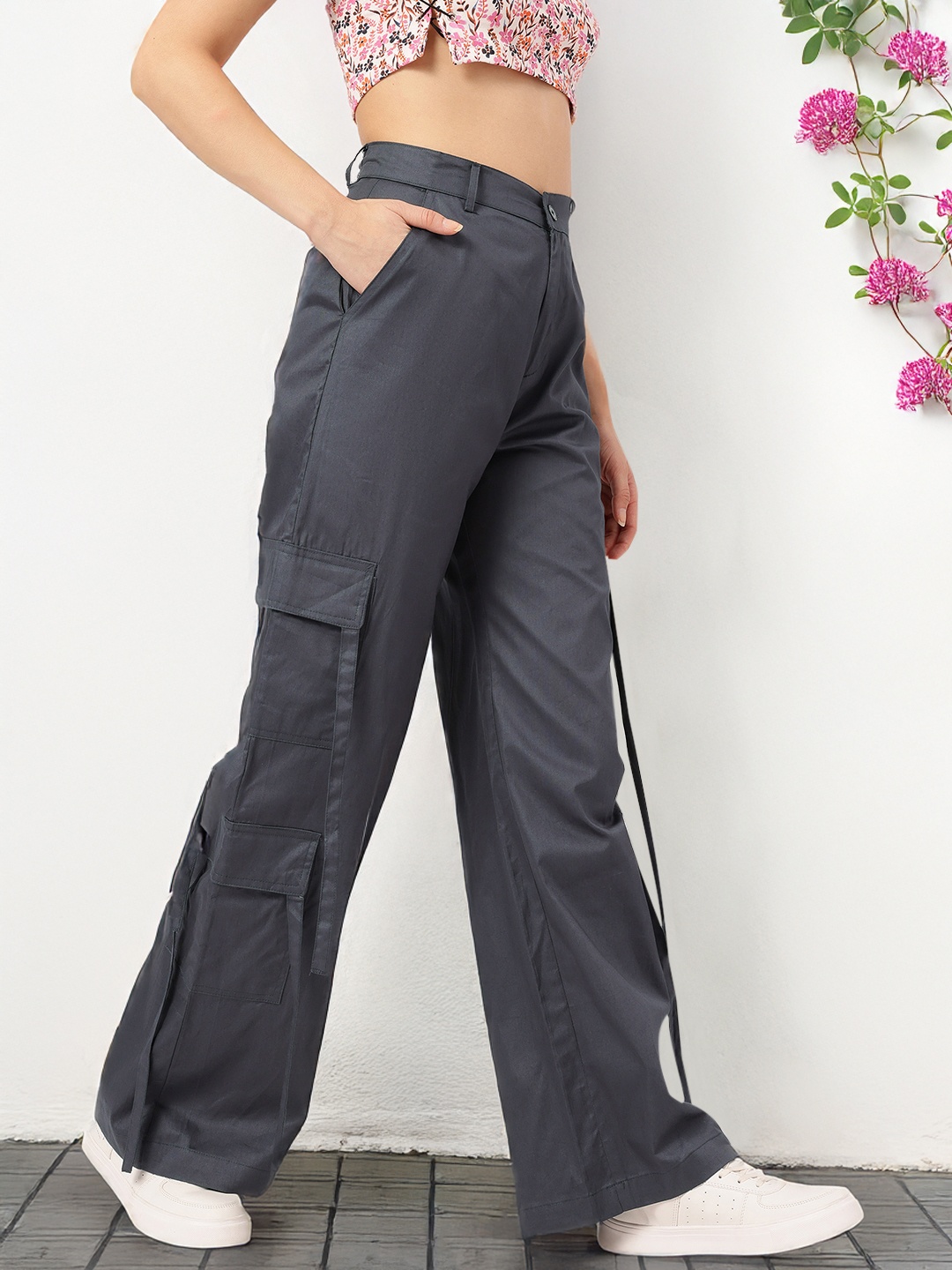 

DressBerry Women Easy Indie Street Cargo Trousers, Grey