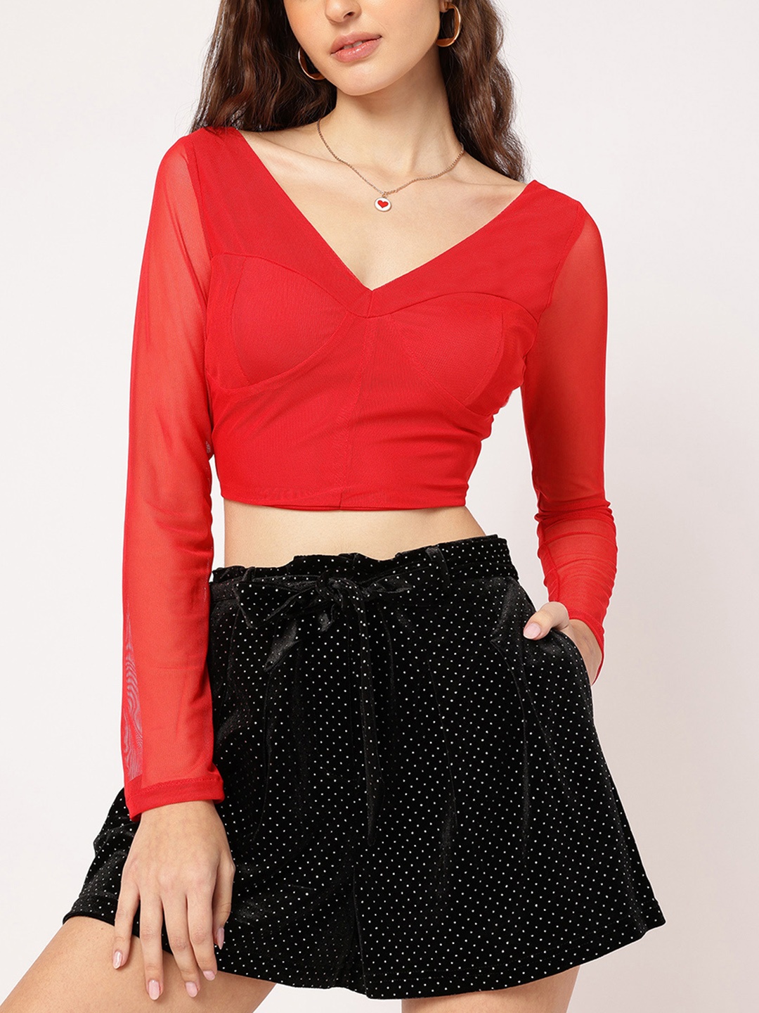 

DressBerry Blush & Bold Net Crop Top, Red