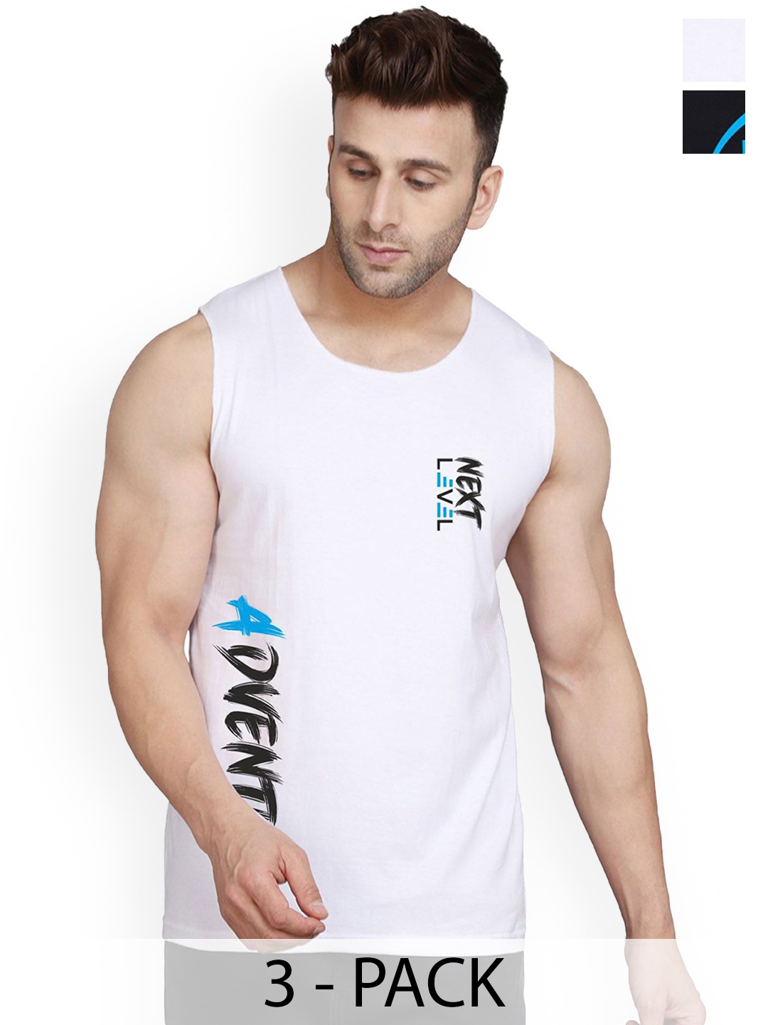 

SLOWLORIS Pack Of 2 Printed Cotton Gym Innerwear Vests, Black
