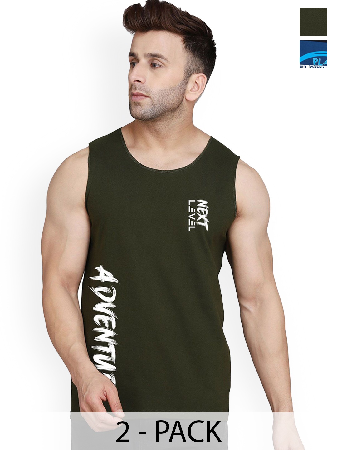

SLOWLORIS Pack Of 2 Printed Gym Innerwear Vests, Black