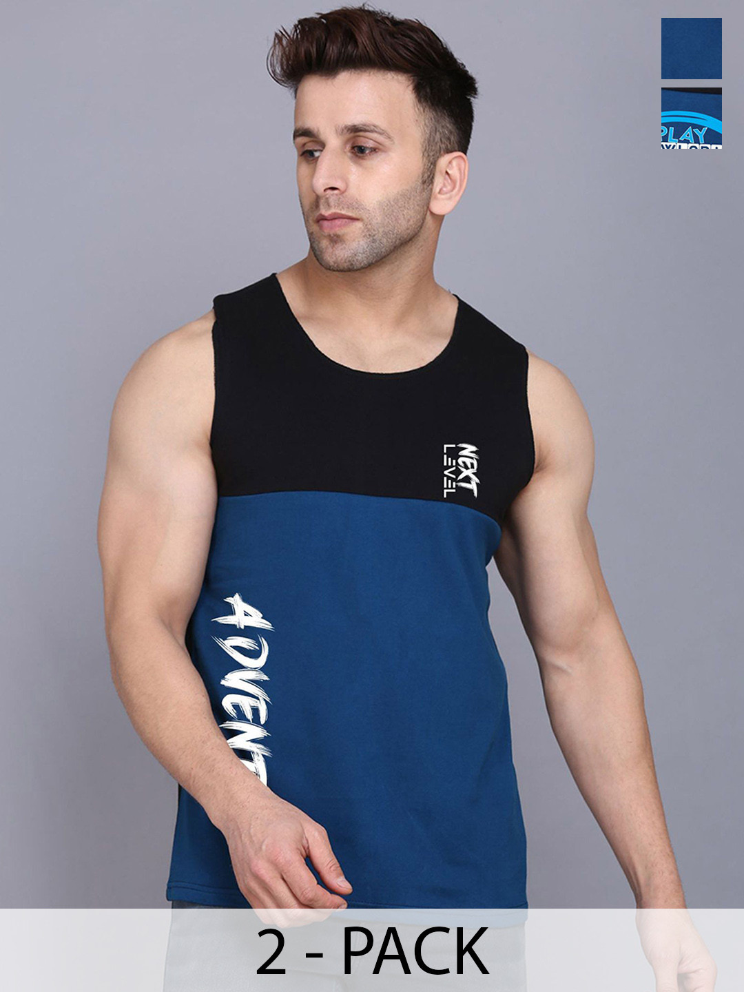 

SLOWLORIS Pack Of 2 Printed Gym Innerwear Vests, Black