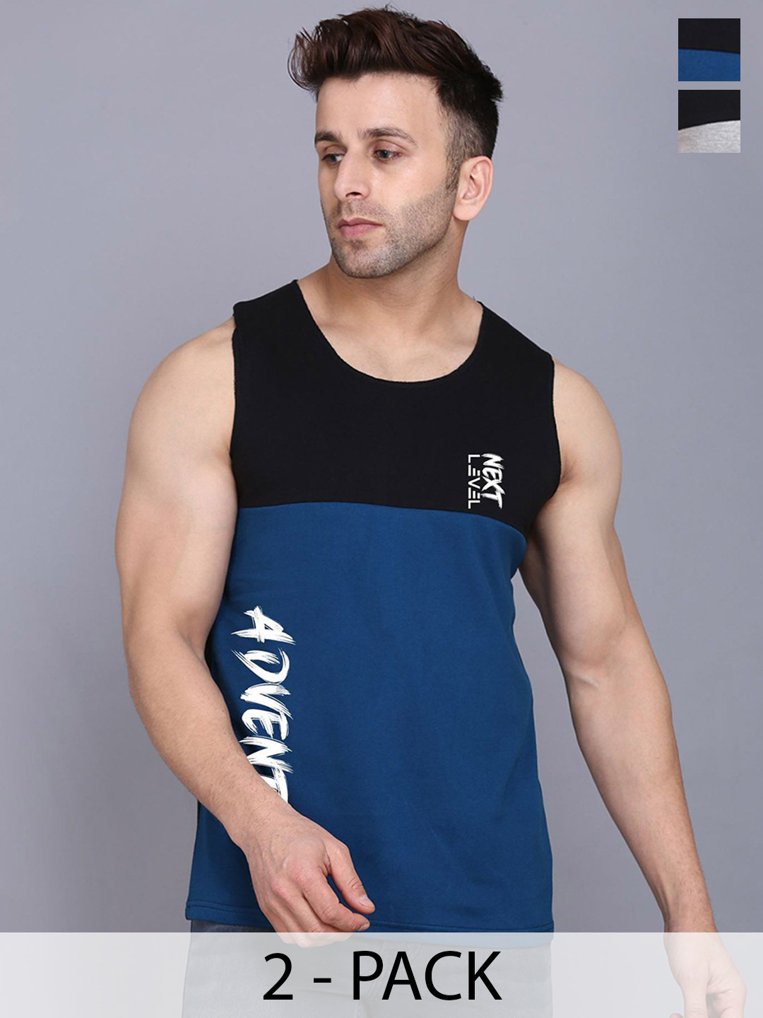 

SLOWLORIS Men Pack Of 2 Printed Gym Innerwear Vests, Black