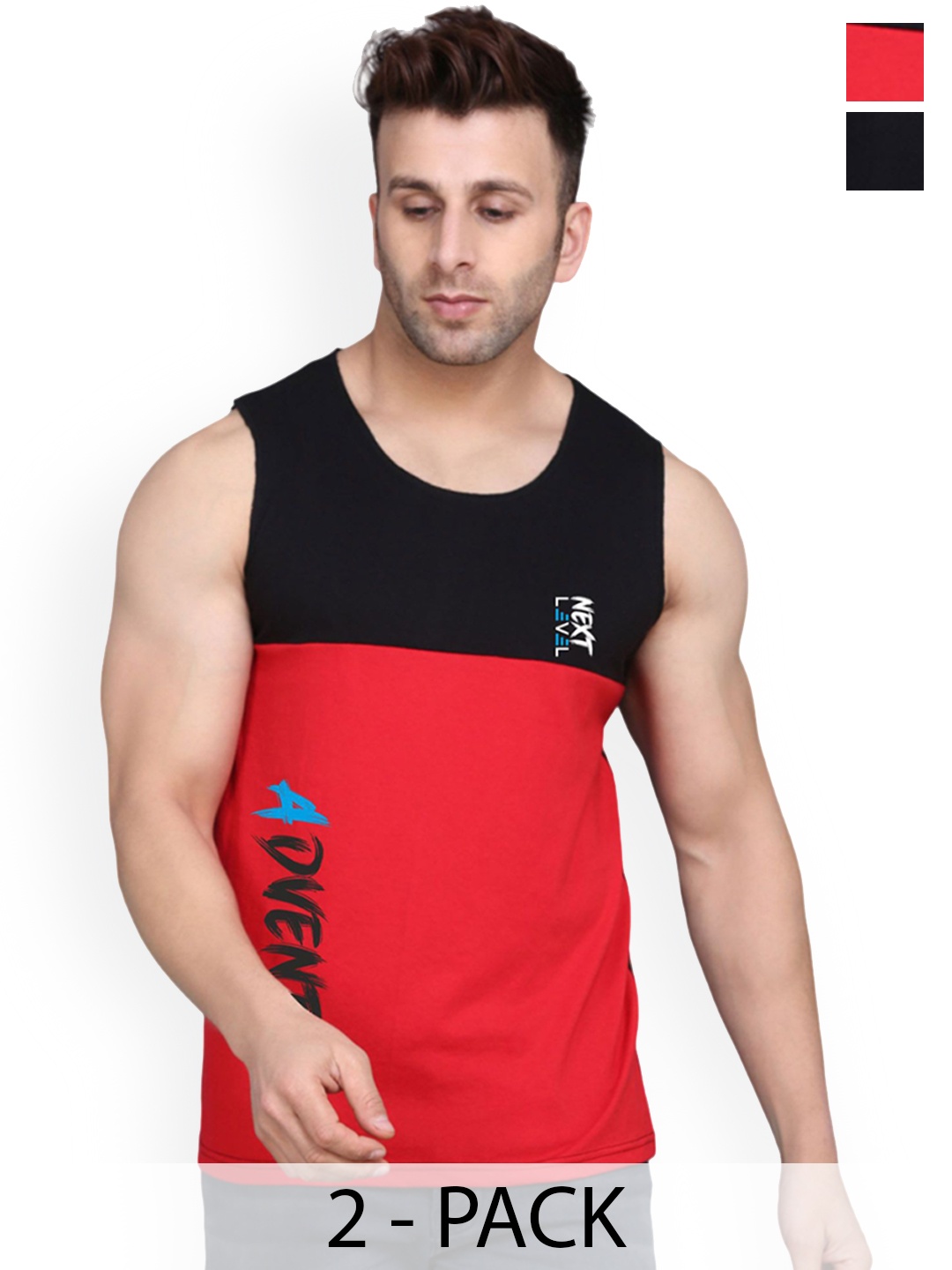 

SLOWLORIS Men Pack Of 2 Printed Gym Innerwear Vests, Black