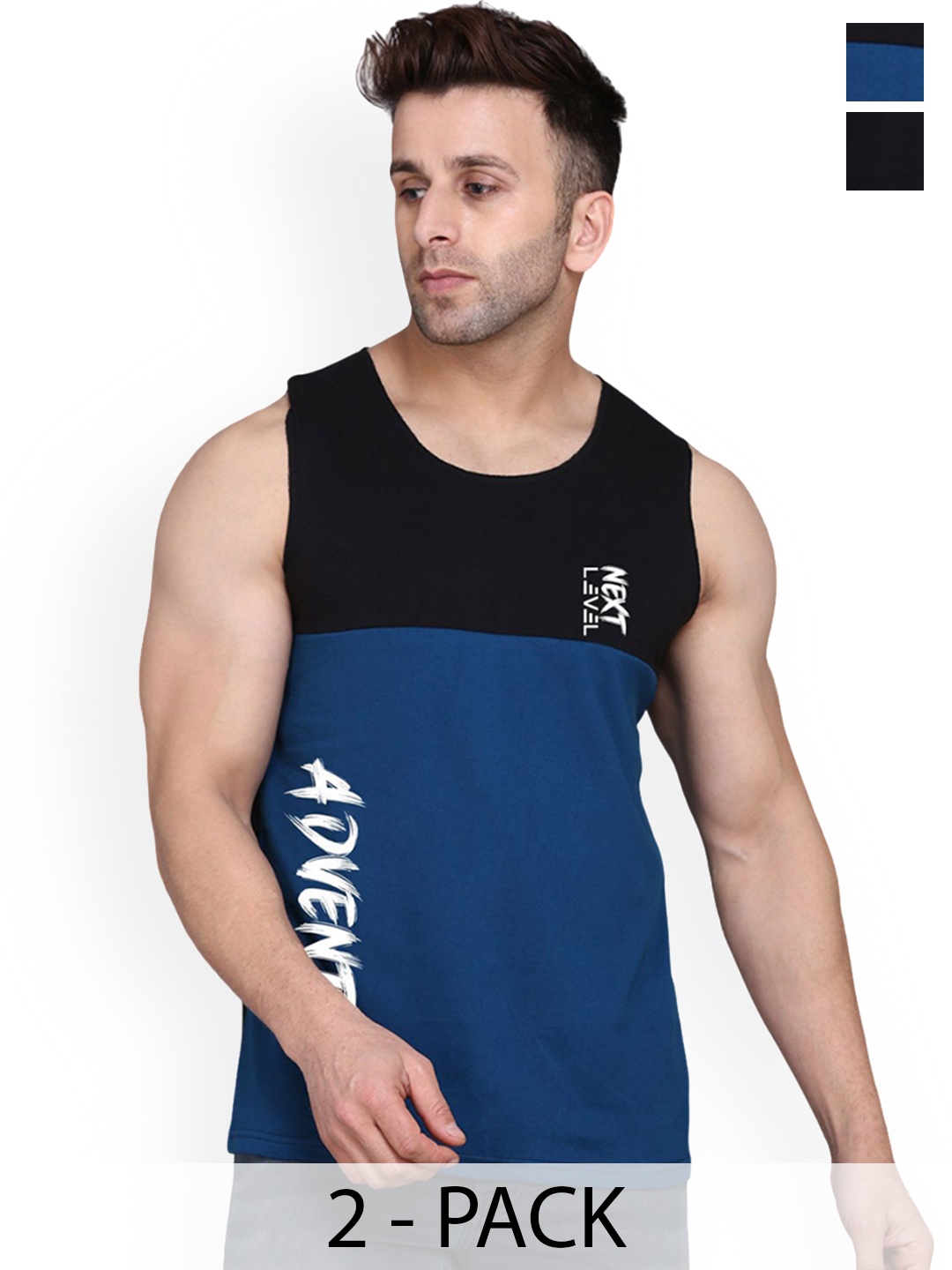 

SLOWLORIS Men Pack Of 2 Printed Gym Innerwear Vests, Black