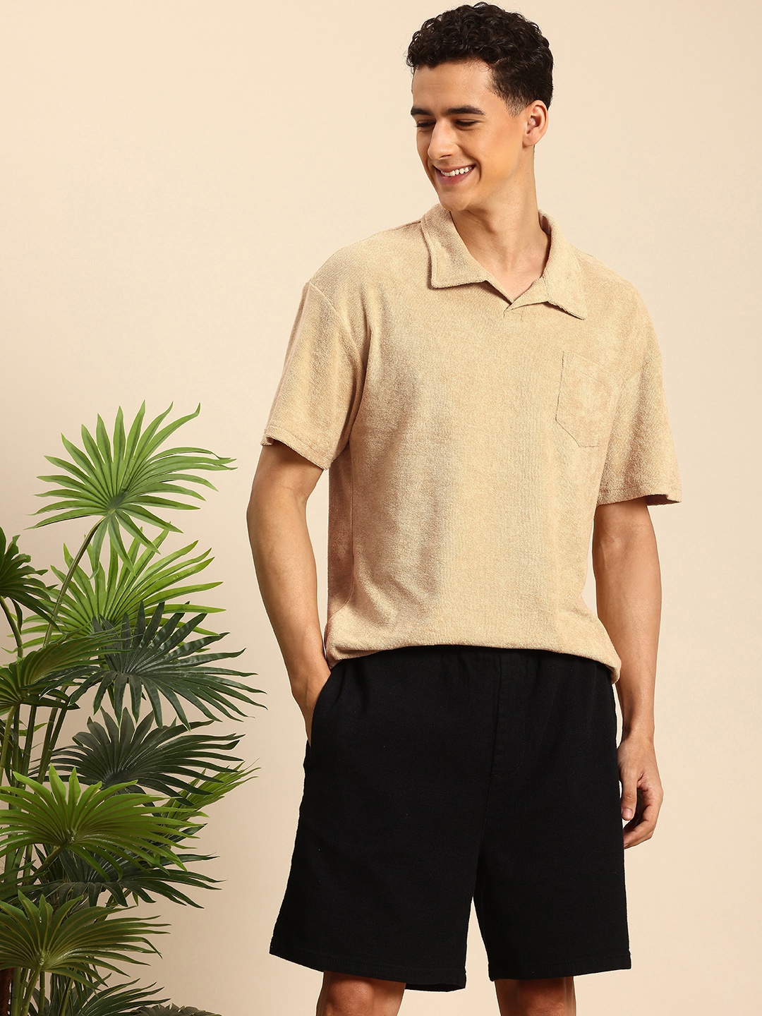 

Mast & Harbour Men Polo Collar Relaxed Fit Anti Odour T-shirt, Cream