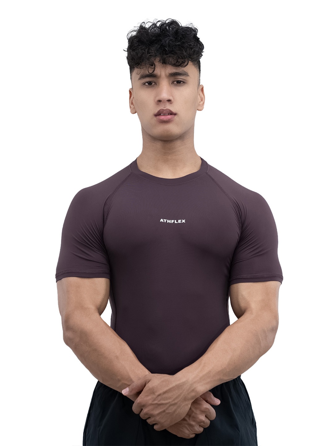 

Athflex Men Muscle Fit Gym Wear with Ultra-Stretch Nylon Spandex Ace Compression T-Shirt, Brown