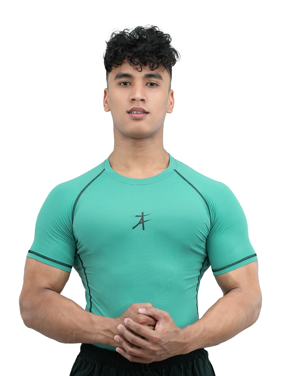 

Athflex Mens Half Sleeve Textured Compression Gym wear T-shirt, Green