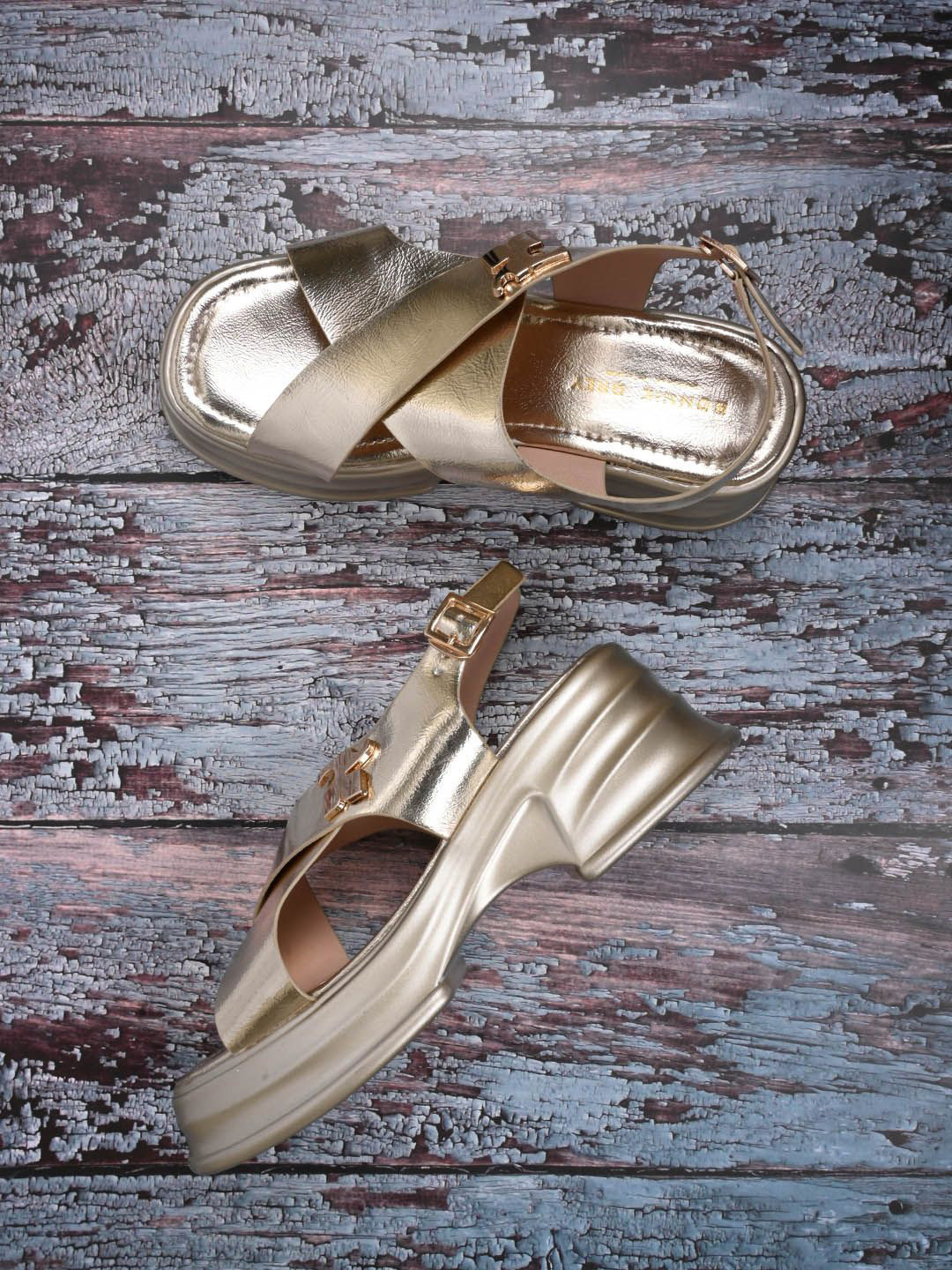 

Ronnie Grey Women Platform Sandals With Buckles, Gold