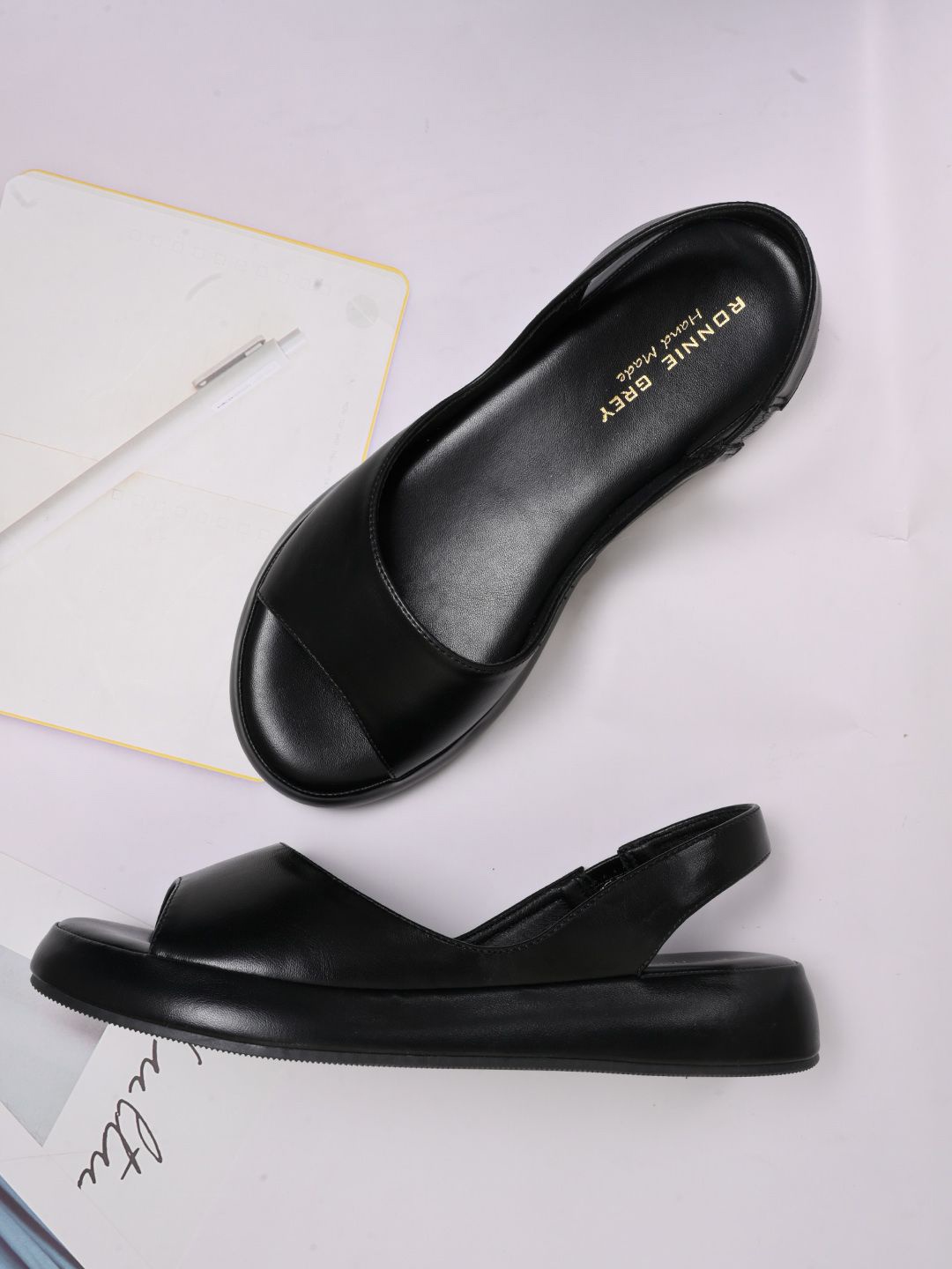 

Ronnie Grey Women Solid PU Open Toe Flats, Black