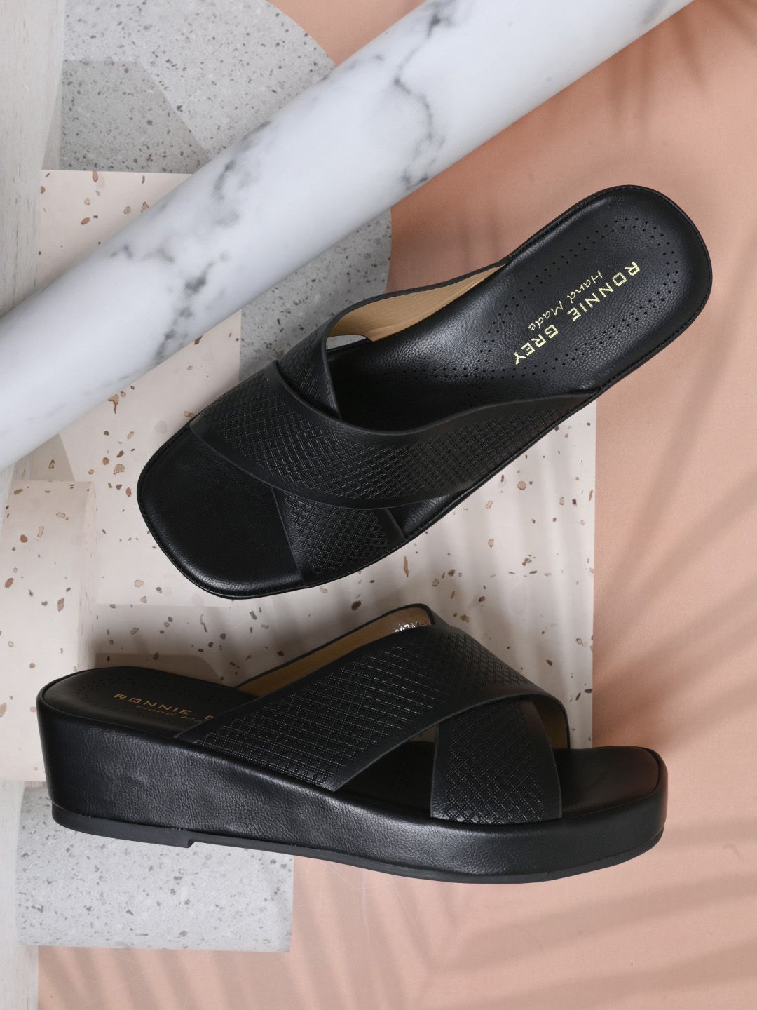 

Ronnie Grey Women Textured Wedge Heels Sandals, Black