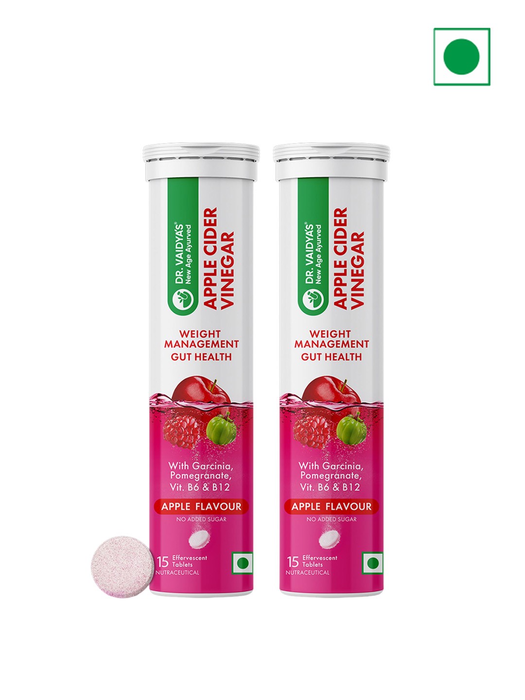 

DR. VAIDYA'S Set Of 2 Apple Cider Vinegar Effervescent Tablets -15 Tablets Each, Red