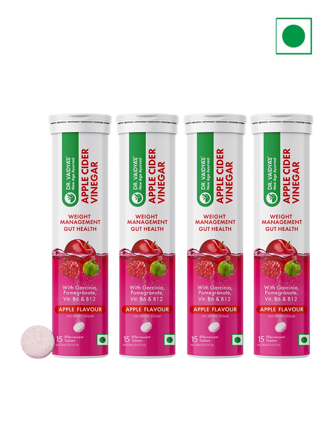 

DR. VAIDYA'S Set of 4 Apple Cider Vinegar Tablets - 15 Effervescent Tablet Each, Red