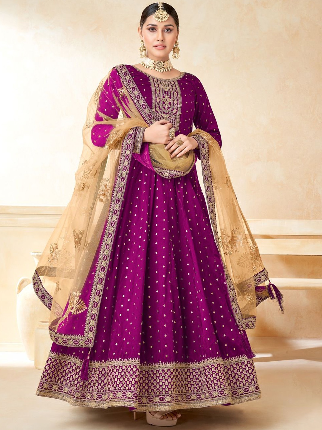 

KALINI Floral Embroidered Semi-Stitched Dress Material, Purple
