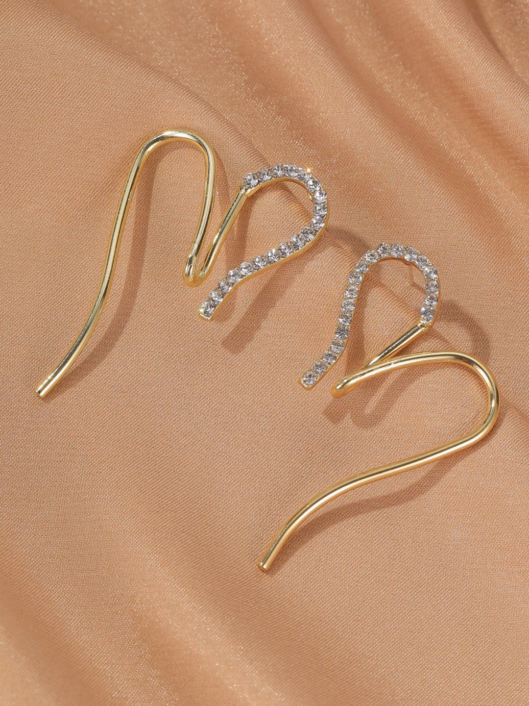 

KRENOZ Gold-Plated Rhinestone Studded Heart Shaped Front Back Style Drop Earrings