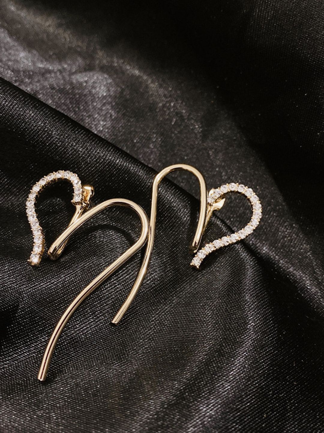 

KRENOZ Gold-Plated Rhinestone Studded Heart Shaped Front Back Style Drop Earrings