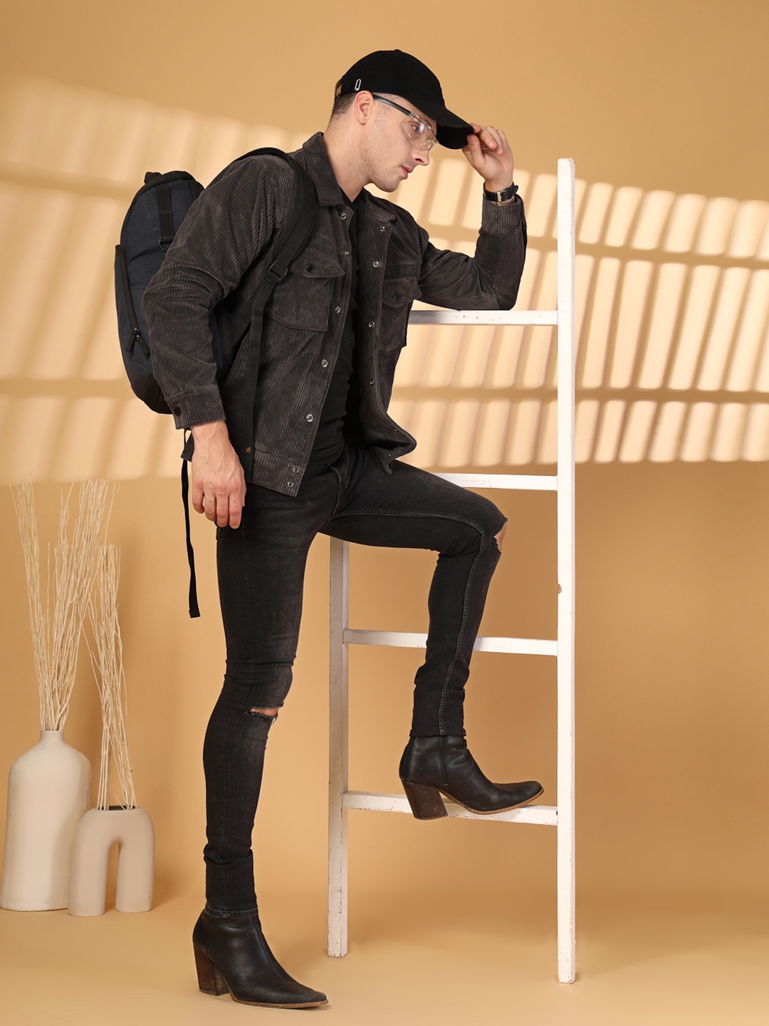 CHKOKKO Men Solid Corduroy Tailored Jacket, Black