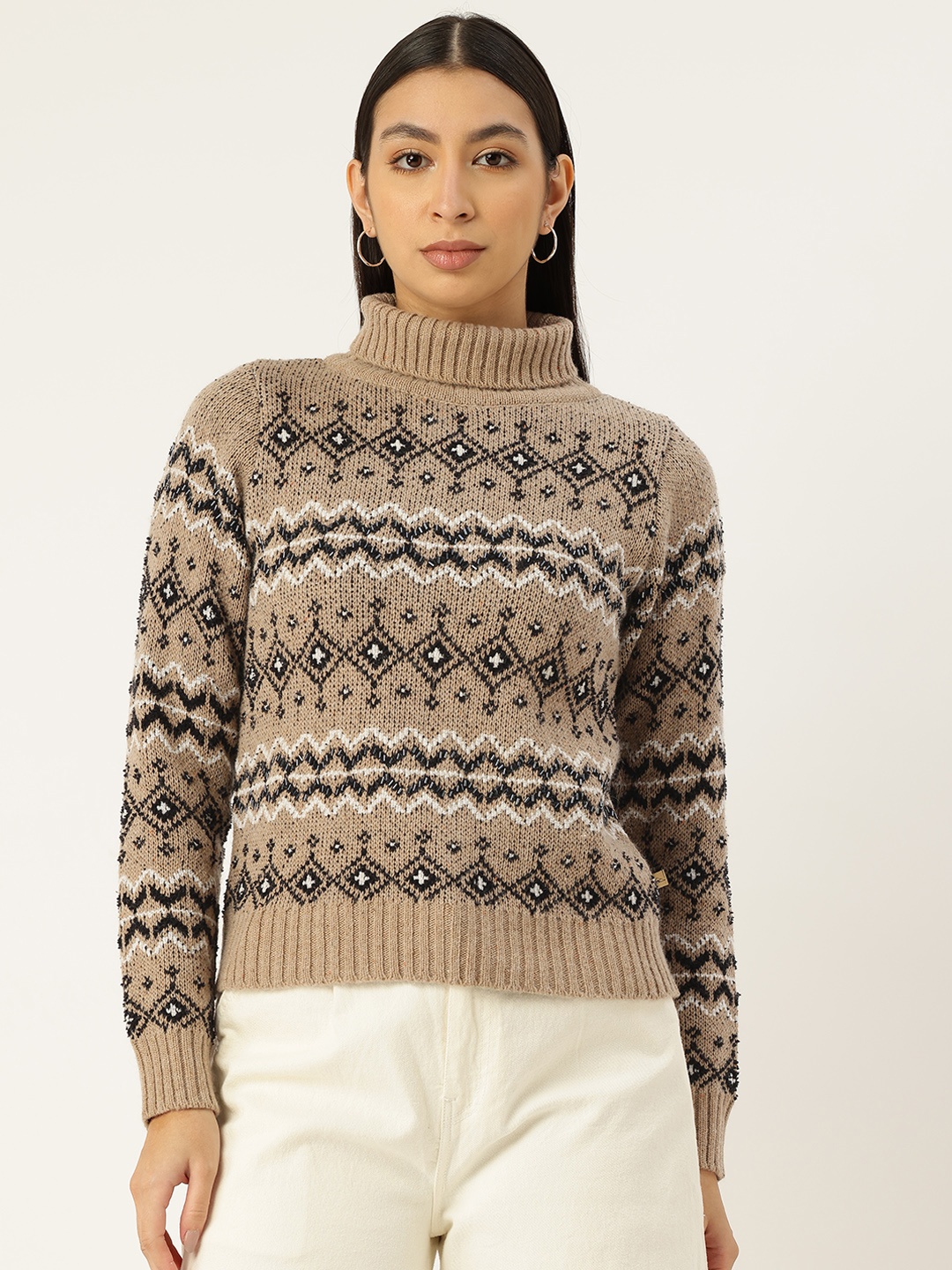 

Monte Carlo Argyle Woollen Cardigan with Embellished Detail, Beige