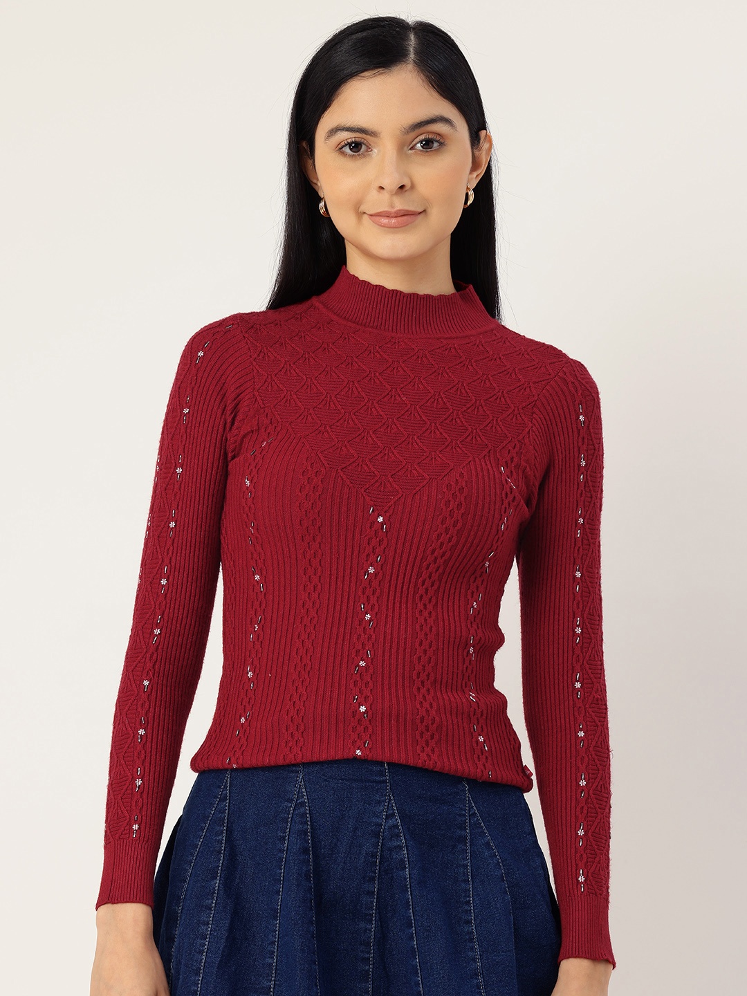 

Monte Carlo Women Woollen Pullover with Embellished Detail, Maroon