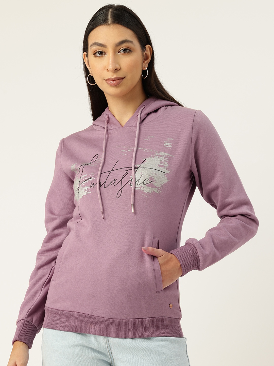 

Monte Carlo Beaded Printed Hooded Sweatshirt, Mauve