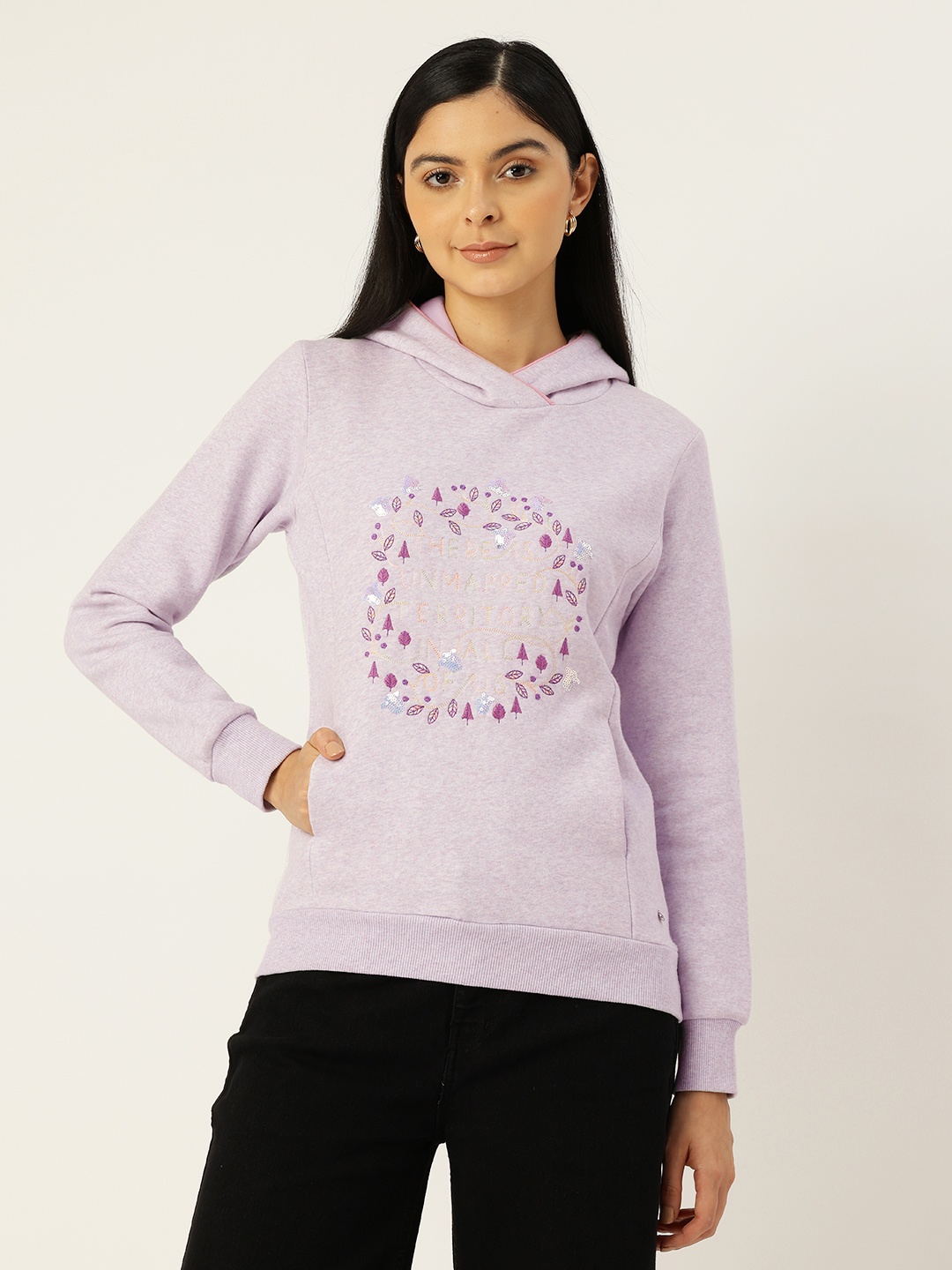 

Monte Carlo Sequined Embroidered Hooded Sweatshirt, Lavender