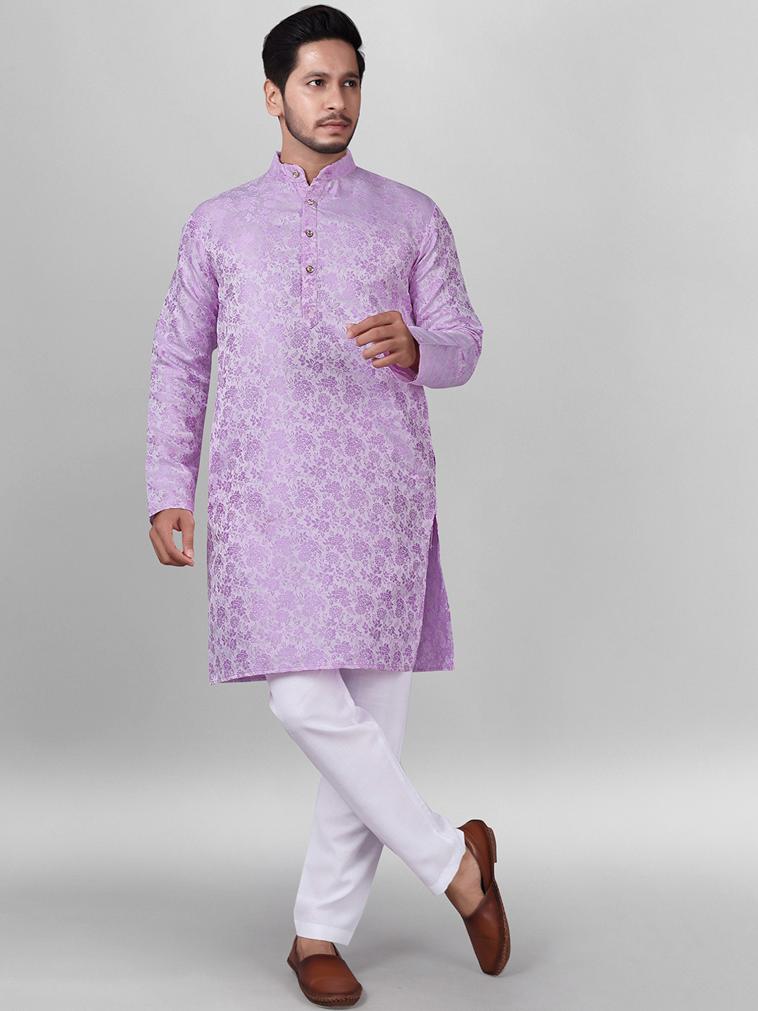 

amzira Men Floral Regular Kurta with Pyjamas, Purple