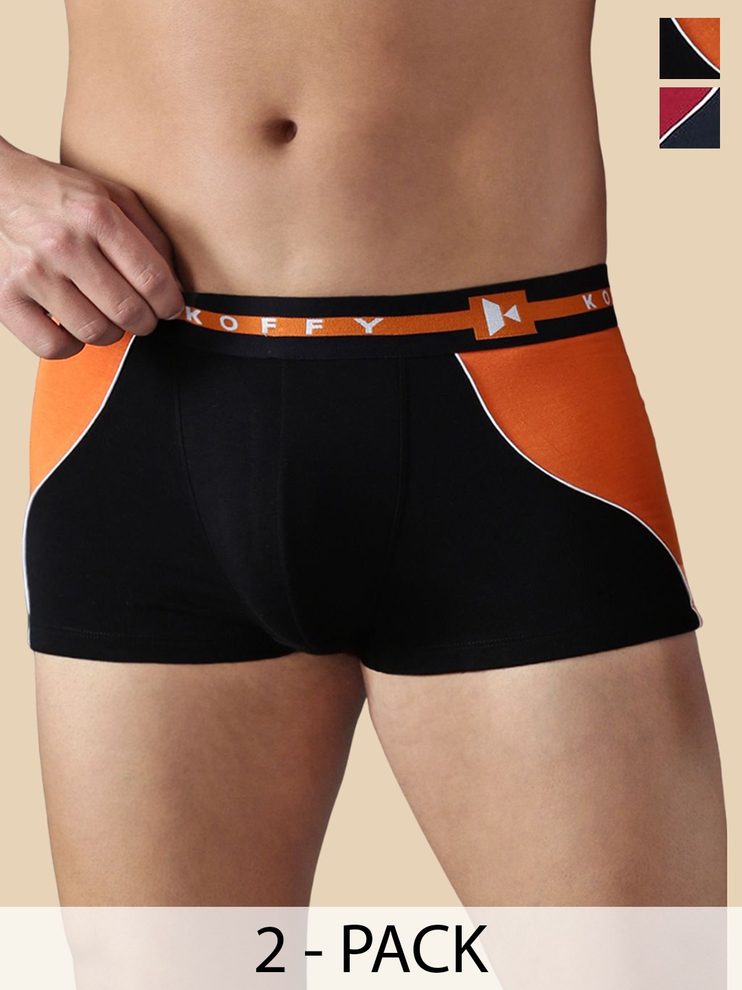 

KOFFY Pack Of 2 Men Colour-Blocked Cotton Trunk KOFFY_KI30_ORG_MNRD_2PC, Orange