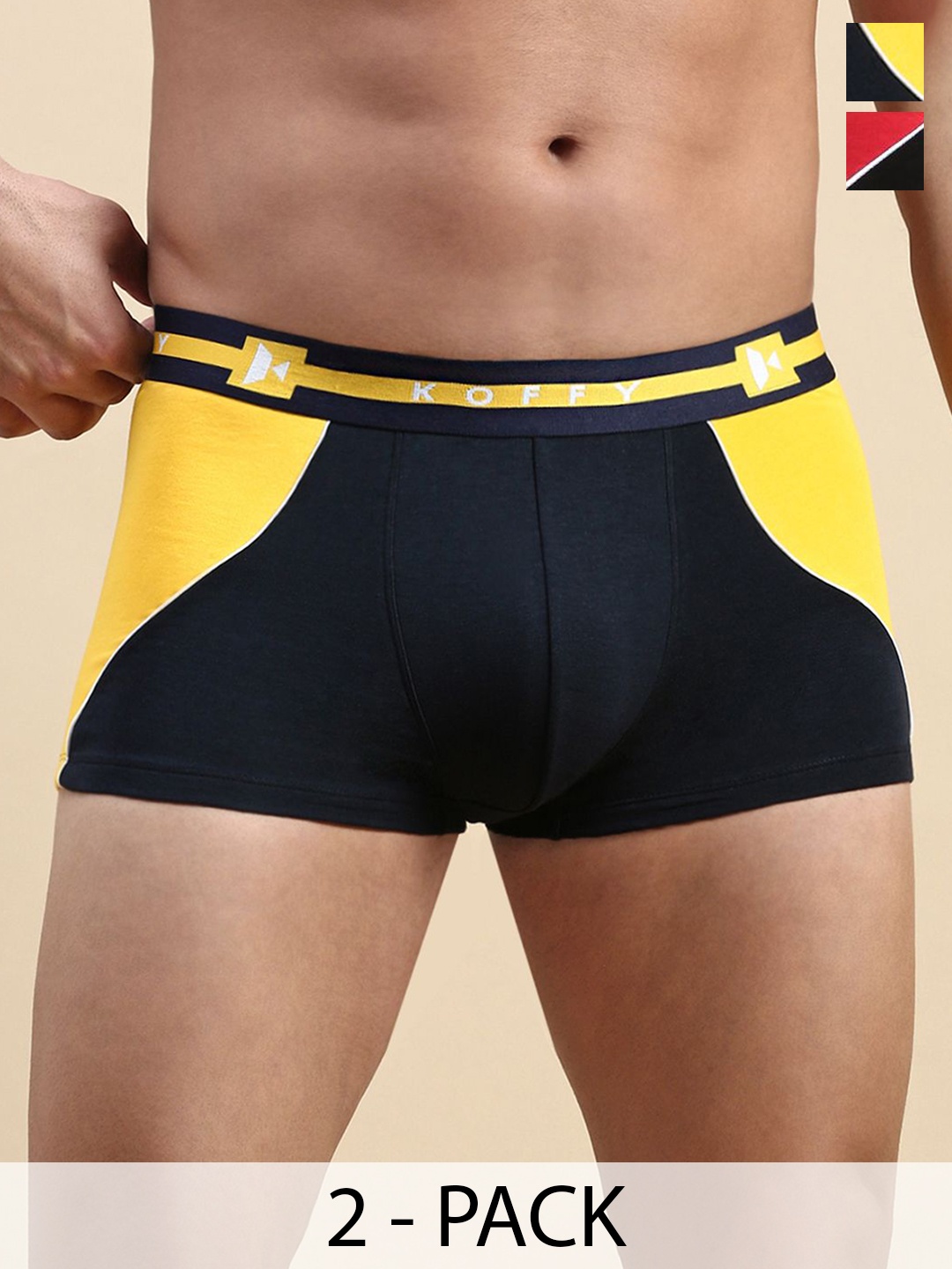 

KOFFY Pack of 2 Colourblocked Trunks KOFFY_KI30_YLW_RD_2PC, Yellow