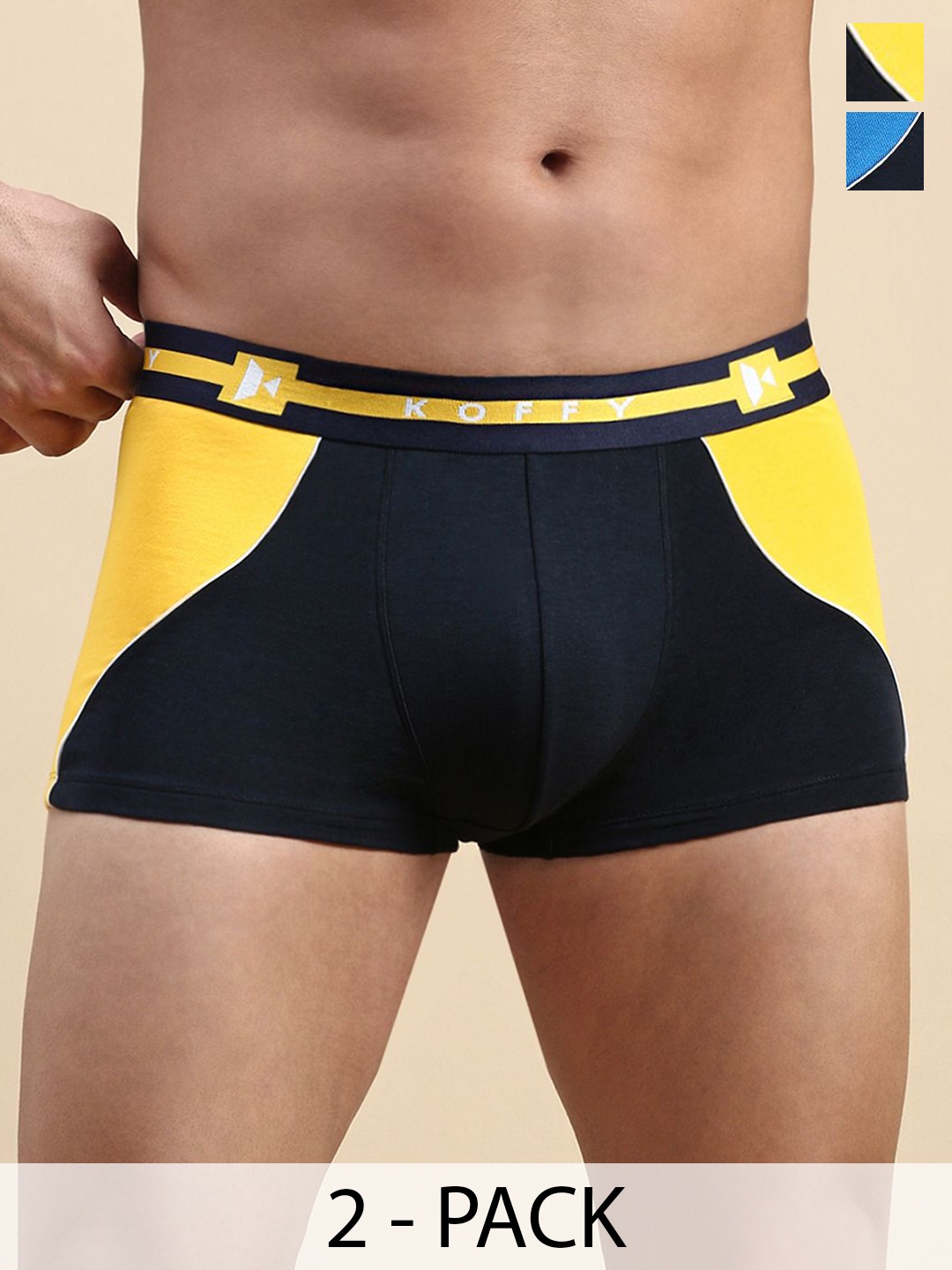 

KOFFY Pack Of 2 Colourblocked Cotton Trunk KOFFY_KI30_YLW_RBLU_2PC, Yellow