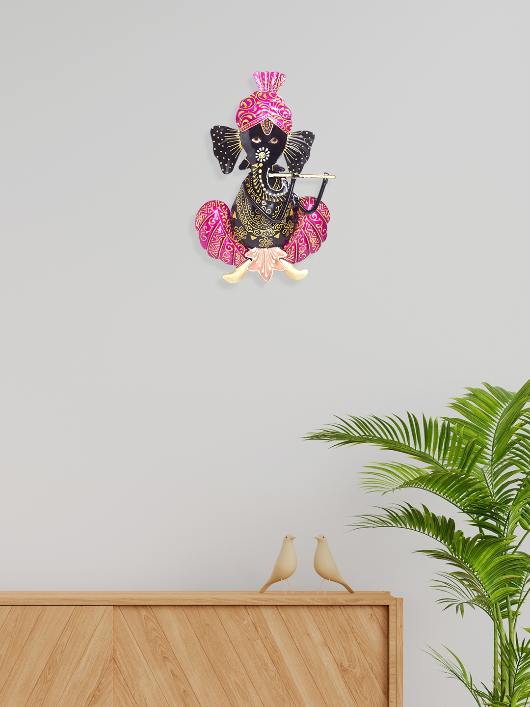 

Golden Peacock Black & Pink Lord Ganesh Musical Instrument Wall Hanging