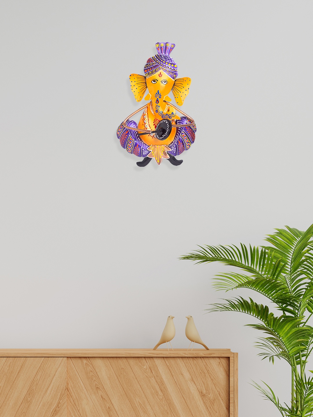 

Golden Peacock Purple & Yellow Lord Ganesh Instrument Wall Hanging