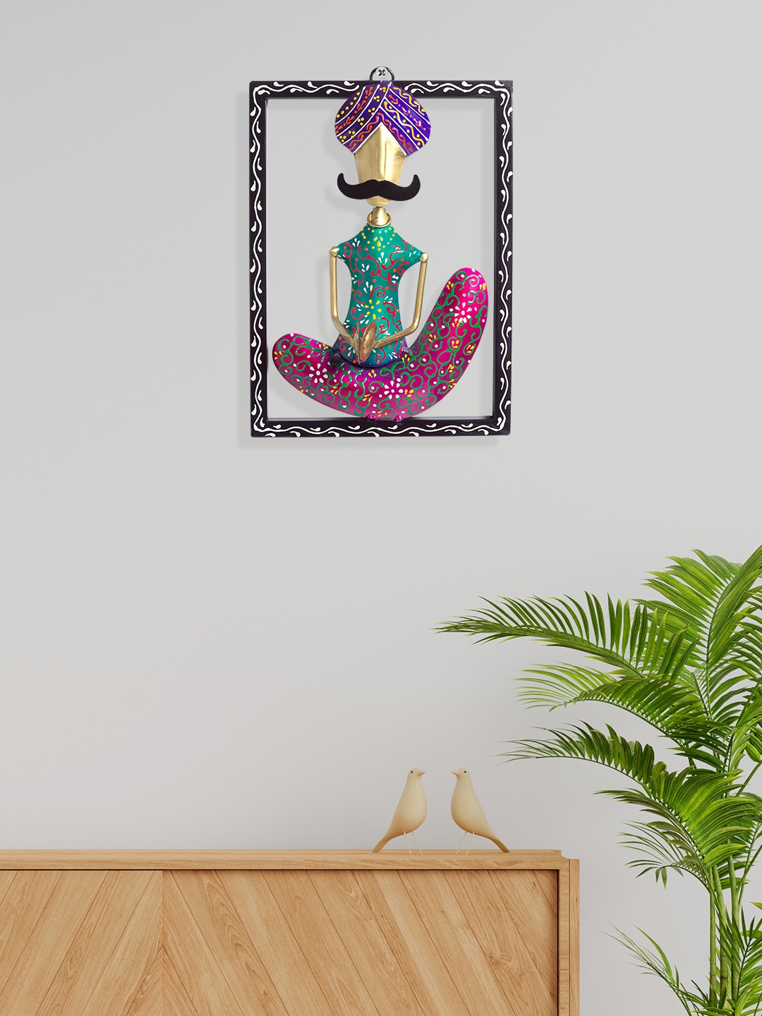 

Golden Peacock Pink & Green Tribal Metal Musician Wall Decor