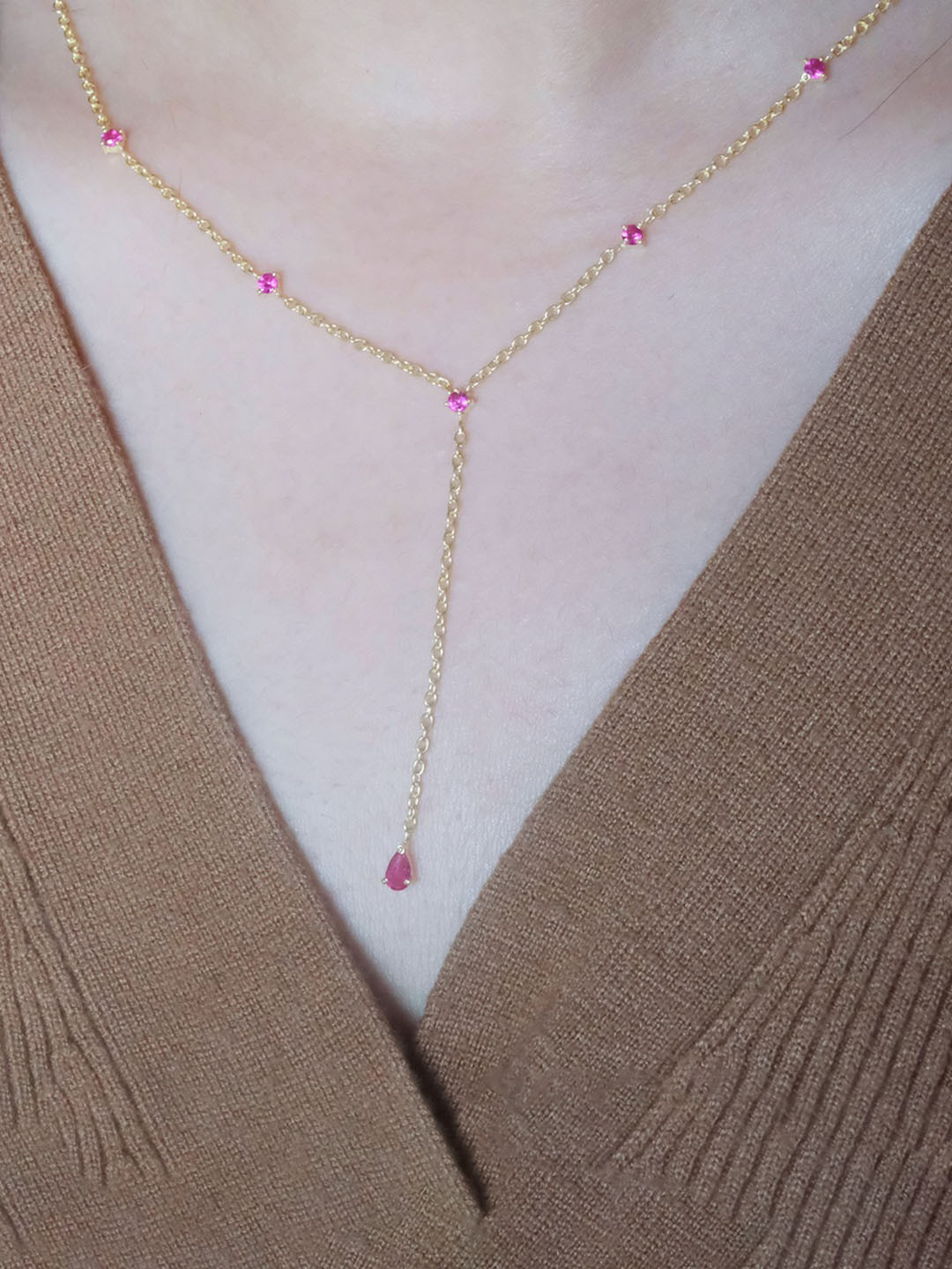 

Anushka Jain Jewellery 925 Sterling Silver Gold-Plated Ruby Lariat Necklace