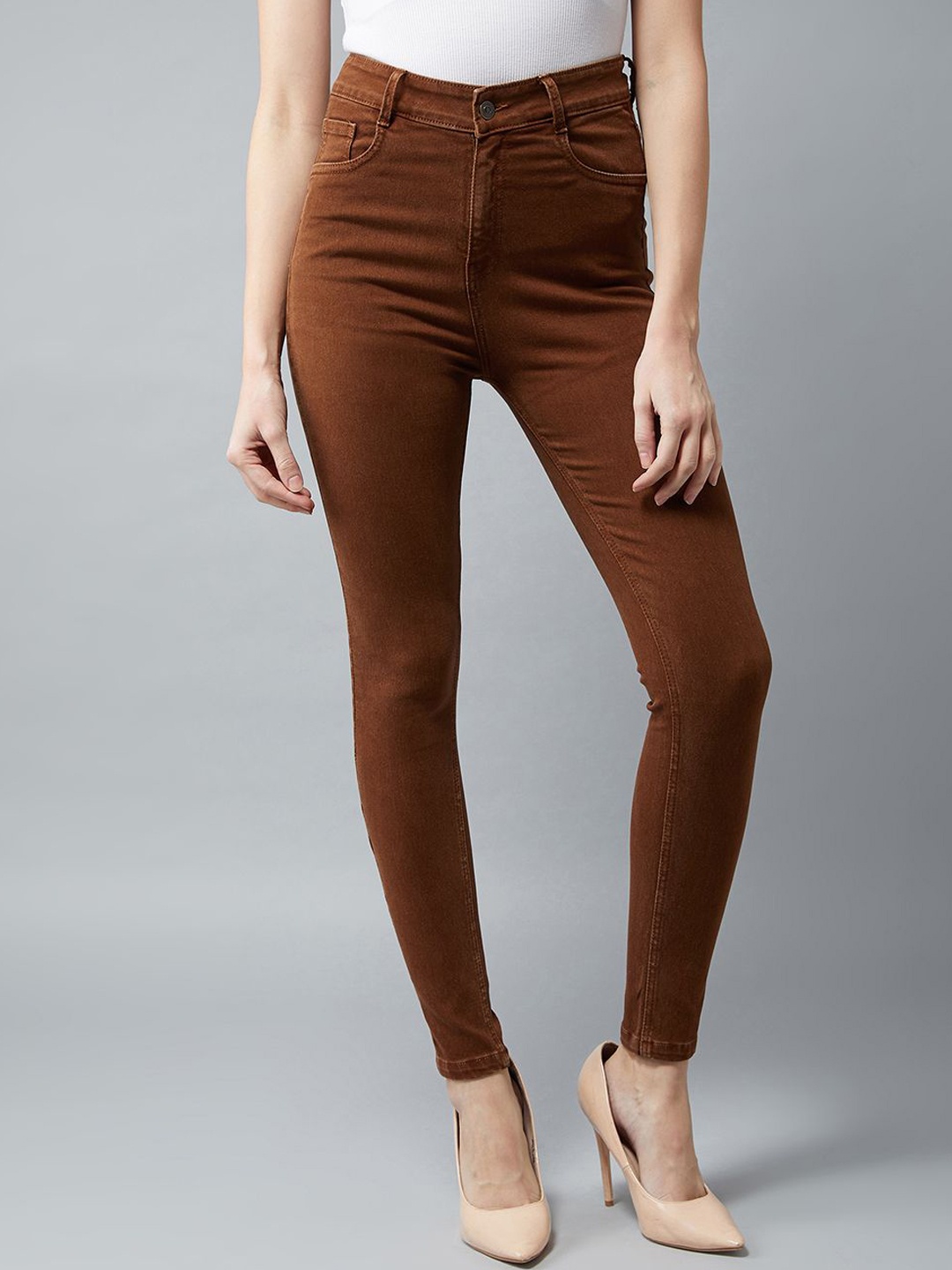 

Miss Chase Women Skinny Fit Mid-Rise Stretchable Jeans, Brown