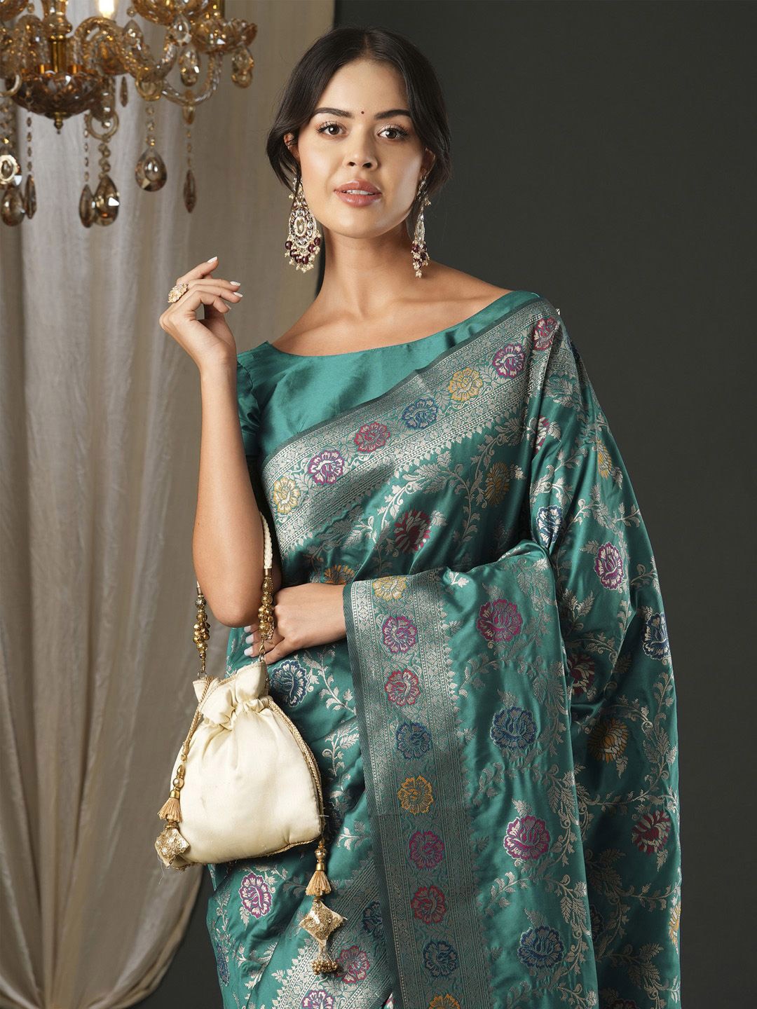 

Anouk Woven Design Zari Banarasi Saree, Teal