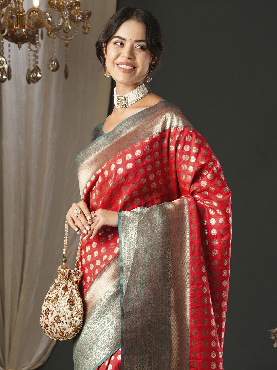 

Anouk Woven Design Zari Banarasi Saree, Red