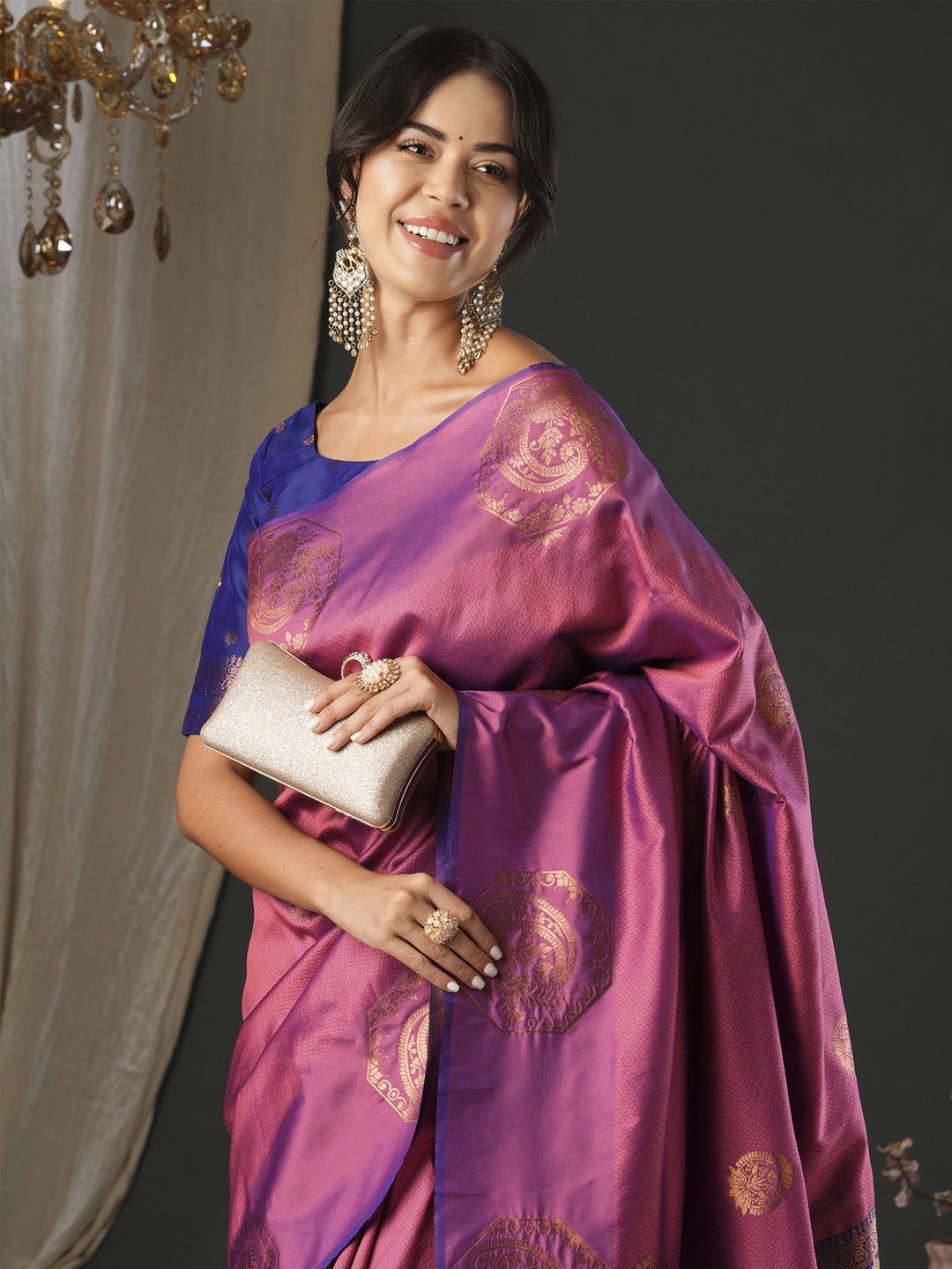 

Anouk Ethnic Motifs Zari Banarasi Saree, Pink