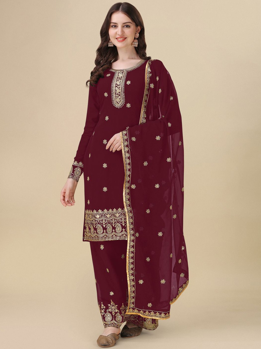 

KALINI Embroidered Georgette Semi-Stitched Dress Material, Maroon