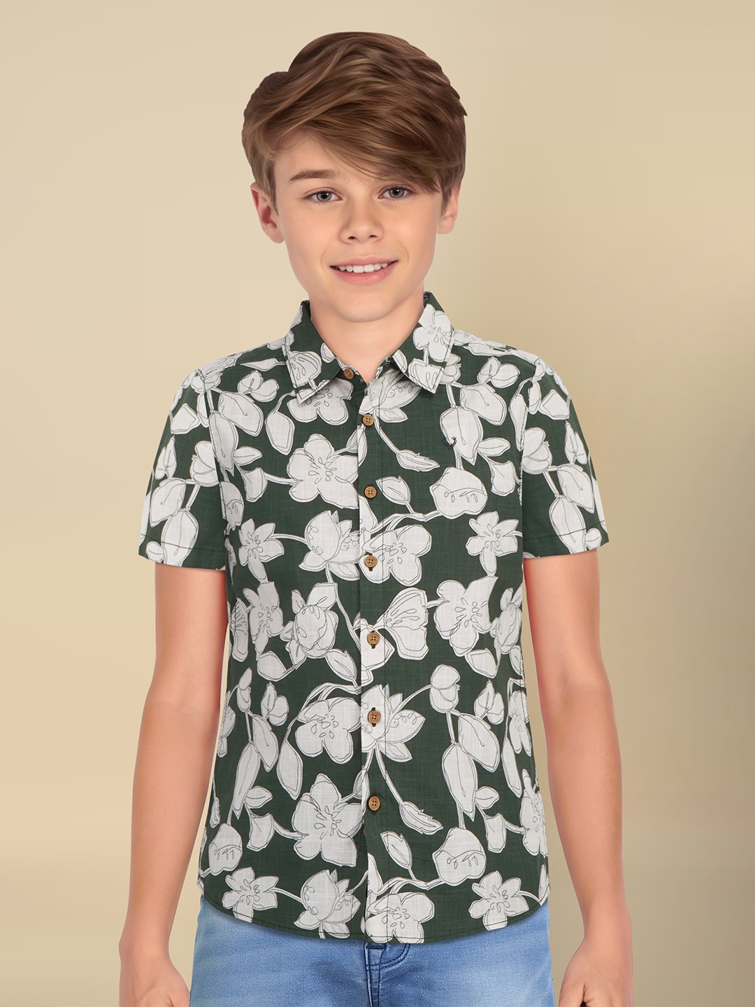 

Allen Solly Junior Boys Spread Collar Cotton Casual Shirt, Green