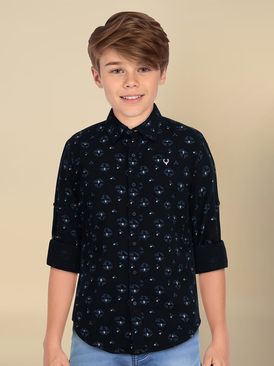 

Allen Solly Junior Boys Spread Collar Cotton Slim Fit Casual Shirt, Black