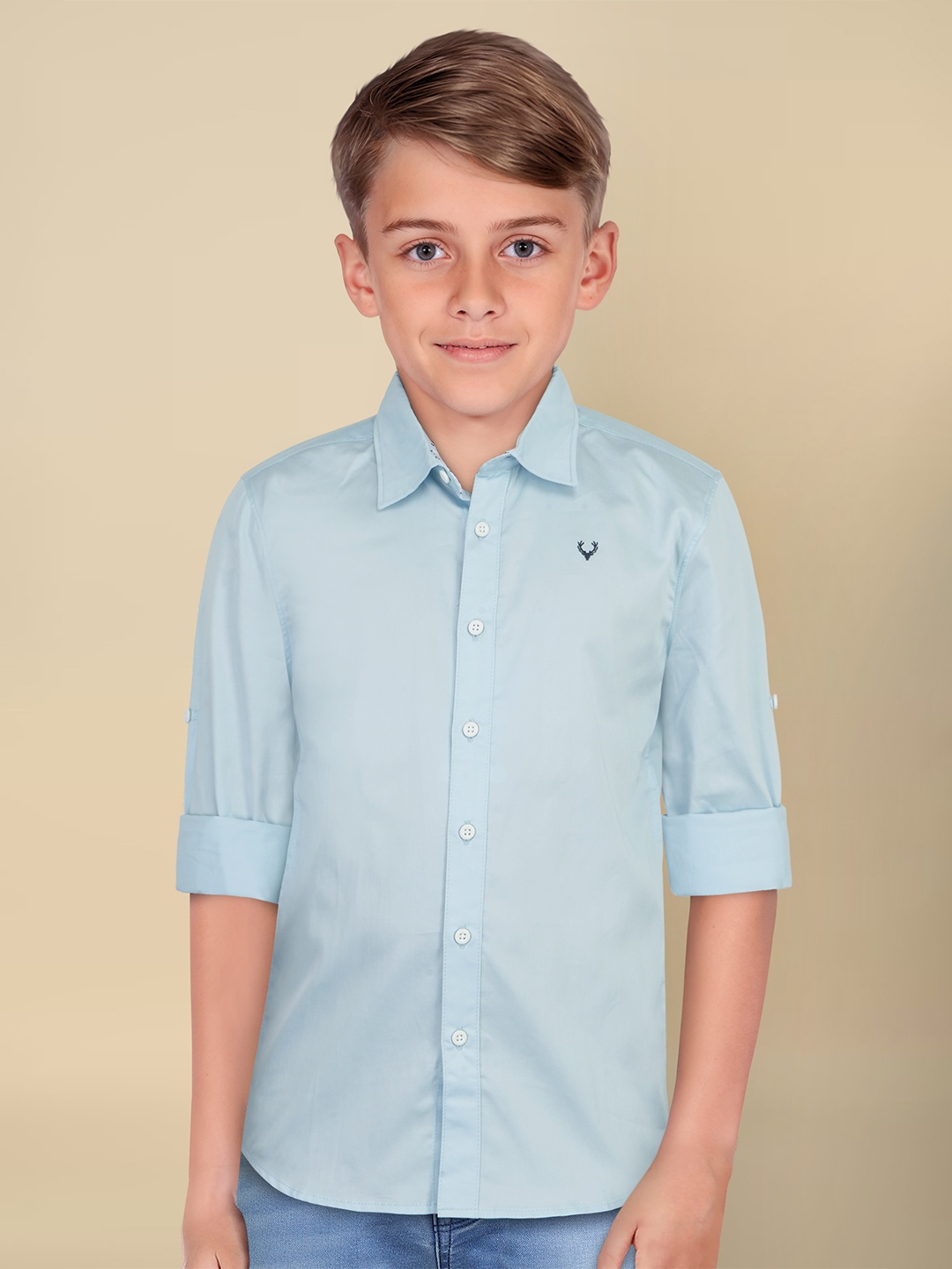 

Allen Solly Junior Boys Spread Collar Solid Cotton Slim Fit Casual Shirt, Blue