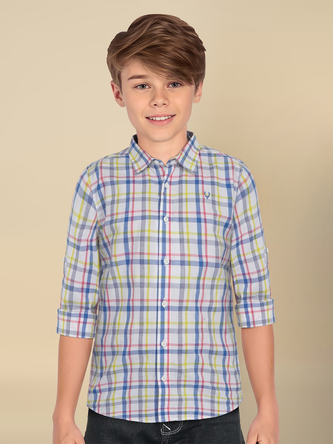 

Allen Solly Junior Boys Spread Collar Checked Cotton Slim Fit Casual Shirt, White