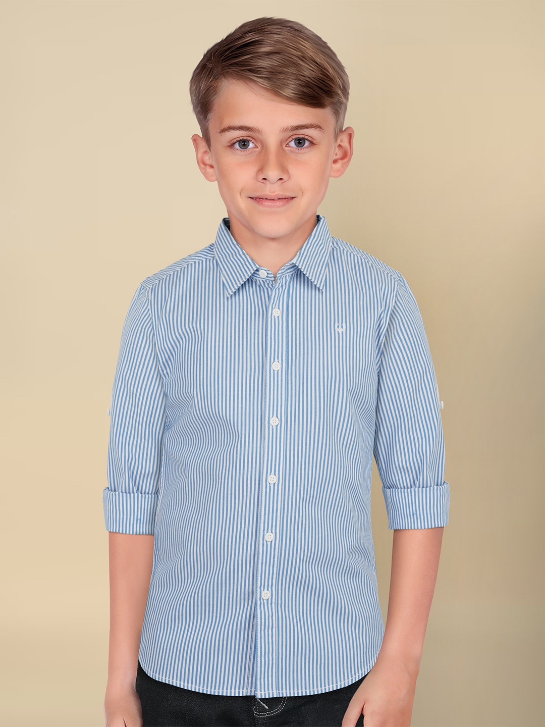

Allen Solly Junior Boys Spread Collar Striped Cotton Slim Fit Casual Shirt, Blue