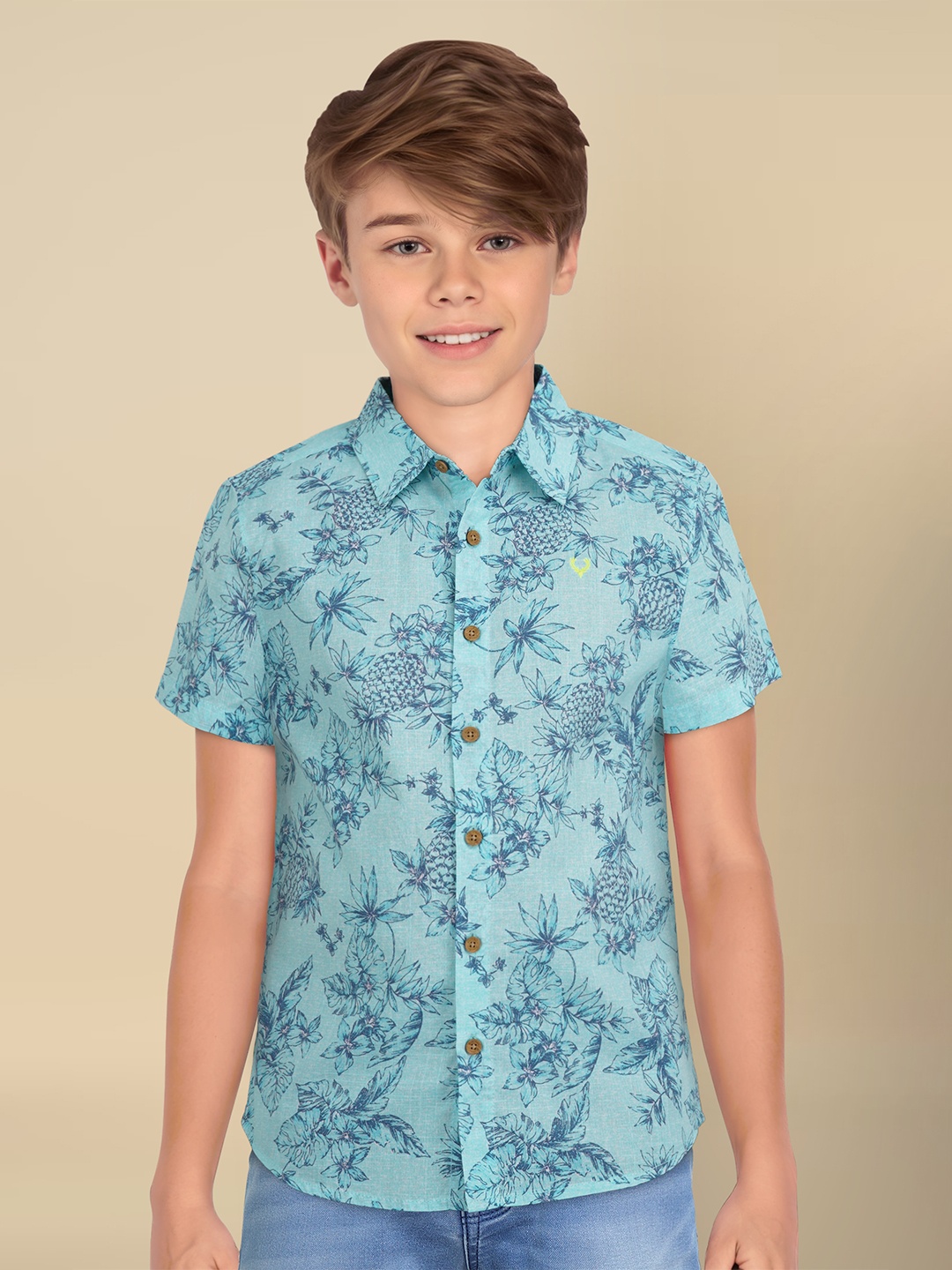 

Allen Solly Junior Boys Spread Collar Tropical Cotton Casual Shirt, Blue