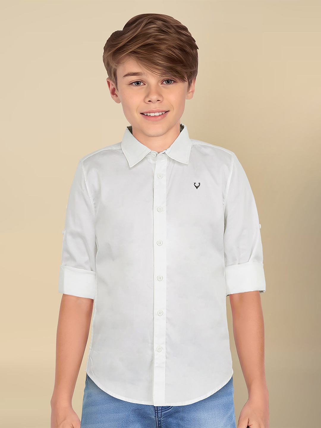 

Allen Solly Junior Boys Spread Collar Solid Cotton Slim Fit Casual Shirt, White