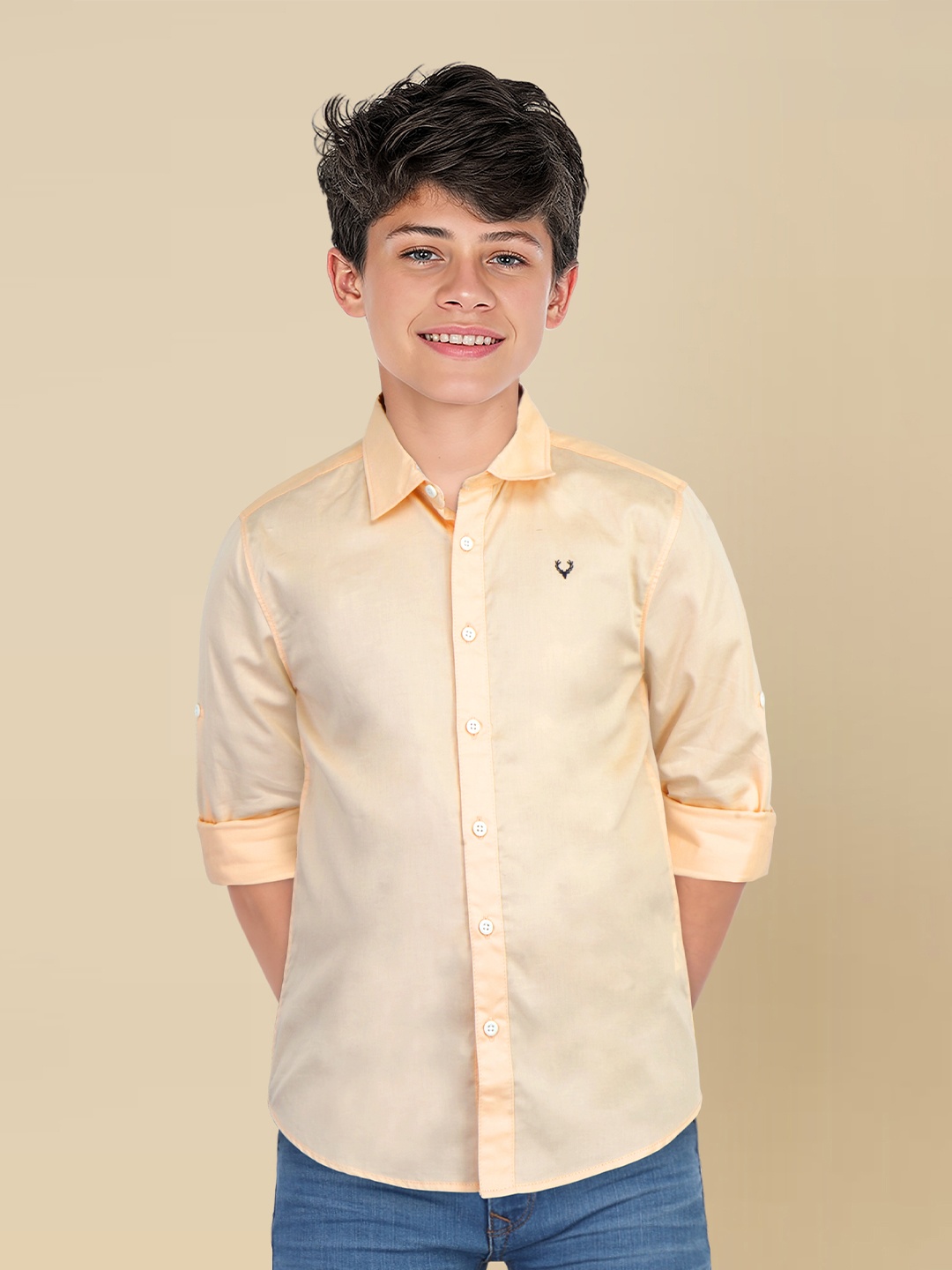 

Allen Solly Junior Boys Spread Collar Solid Cotton Slim Fit Casual Shirt, Peach