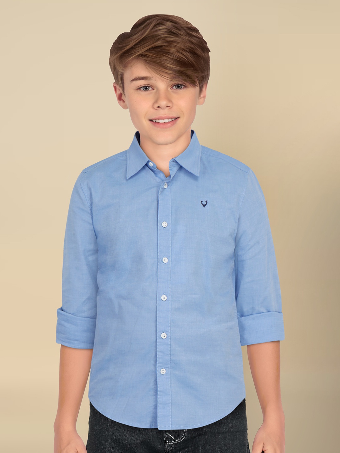 

Allen Solly Junior Boys Spread Collar Solid Cotton Slim Fit Casual Shirt, Blue